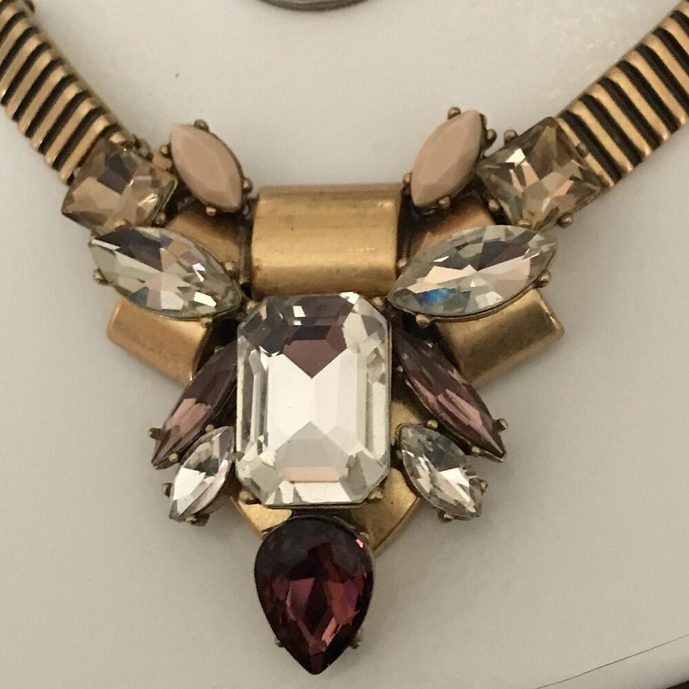 J. Crew Necklace 90s/Y2K, Art Deco Modern-Beads Rhinestones, Gold Tone Chain